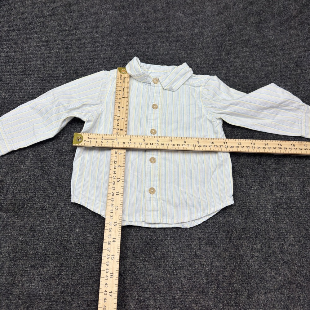 Lullaby Club Baby 9M Striped Button Down Shirt Pastel Blue Yellow White Cotton - Picture 3 of 8